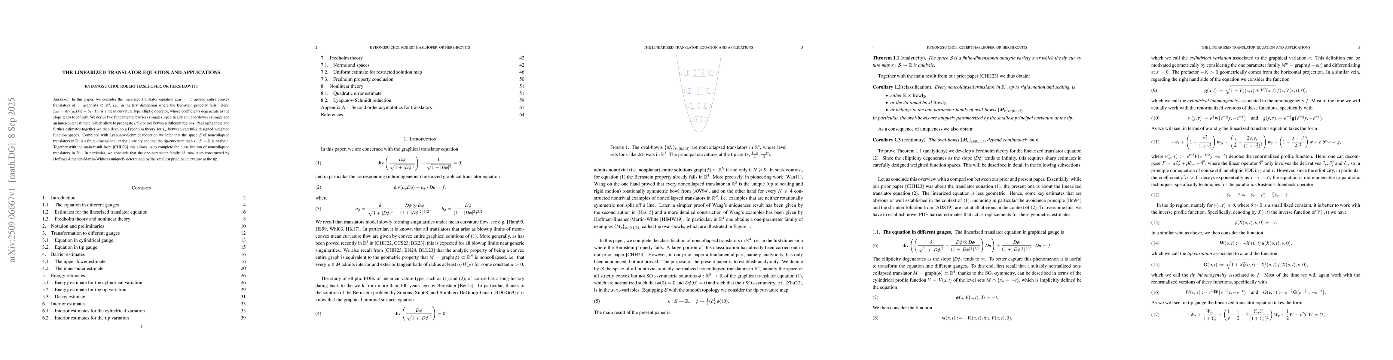 Thumbnail for The linearized translator equation and applications