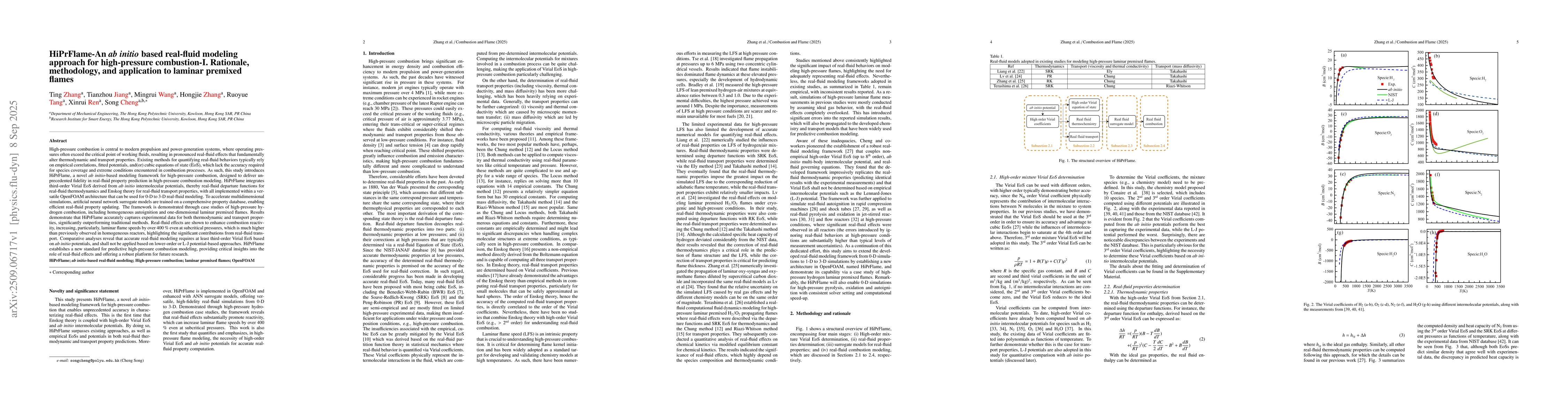 Thumbnail for HiPrFlame-An ab initio based real-fluid modeling approach for
  high-pressure combustion-I. Rationale, methodology, and application to
  laminar premixed flames
