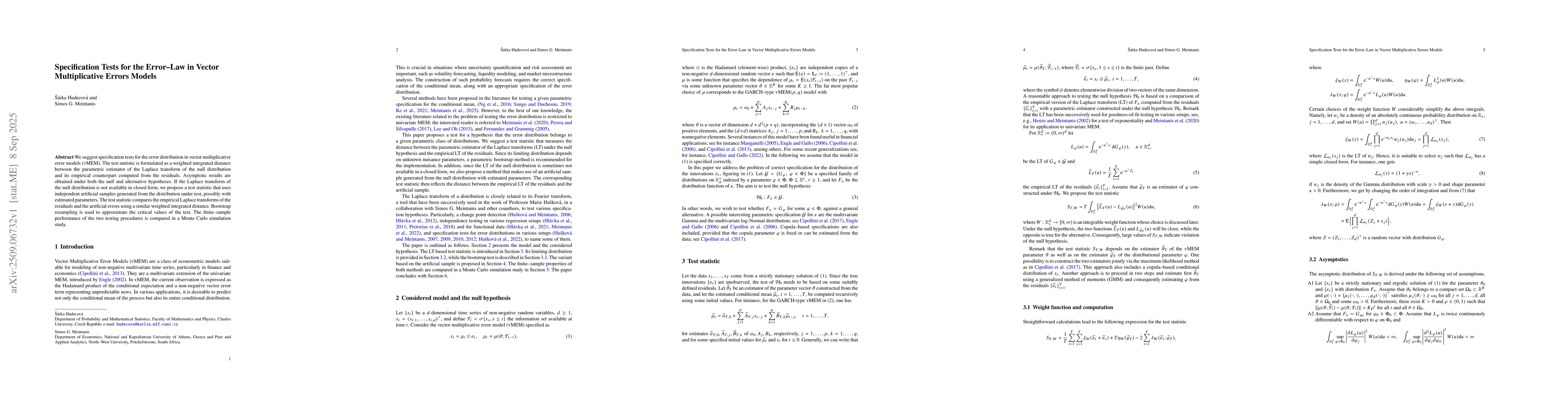 Thumbnail for Specification Tests for the Error--Law in Vector Multiplicative Errors
  Models
