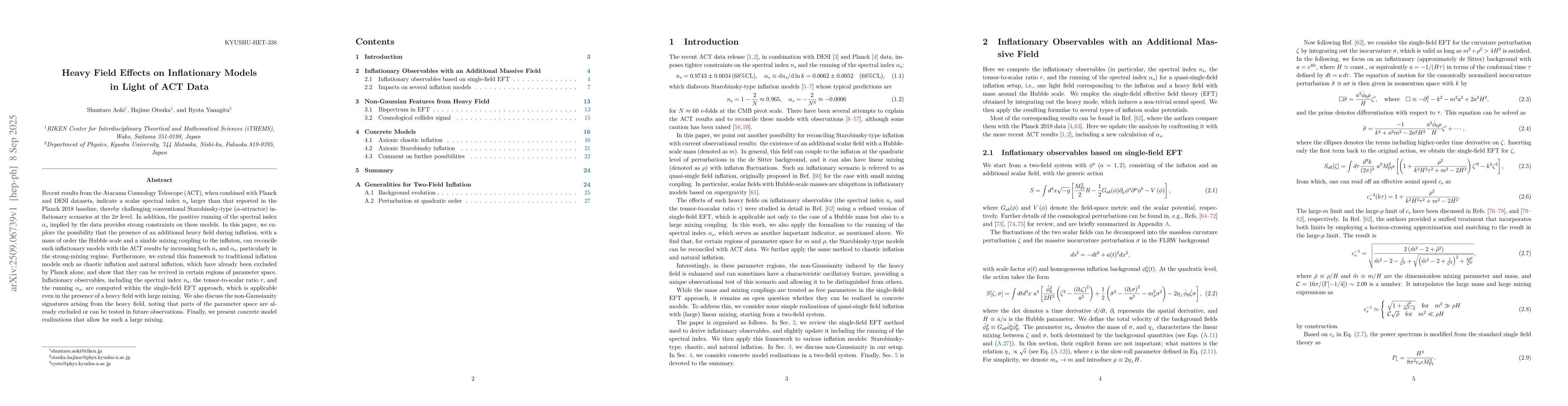 Thumbnail for Heavy Field Effects on Inflationary Models in Light of ACT Data