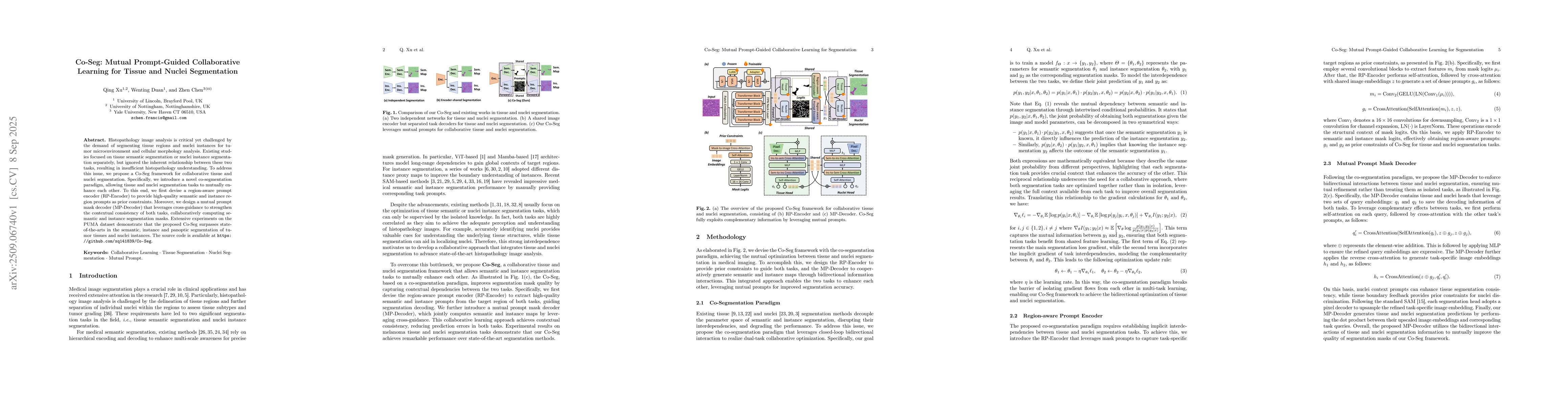 Thumbnail for Co-Seg: Mutual Prompt-Guided Collaborative Learning for Tissue and
  Nuclei Segmentation
