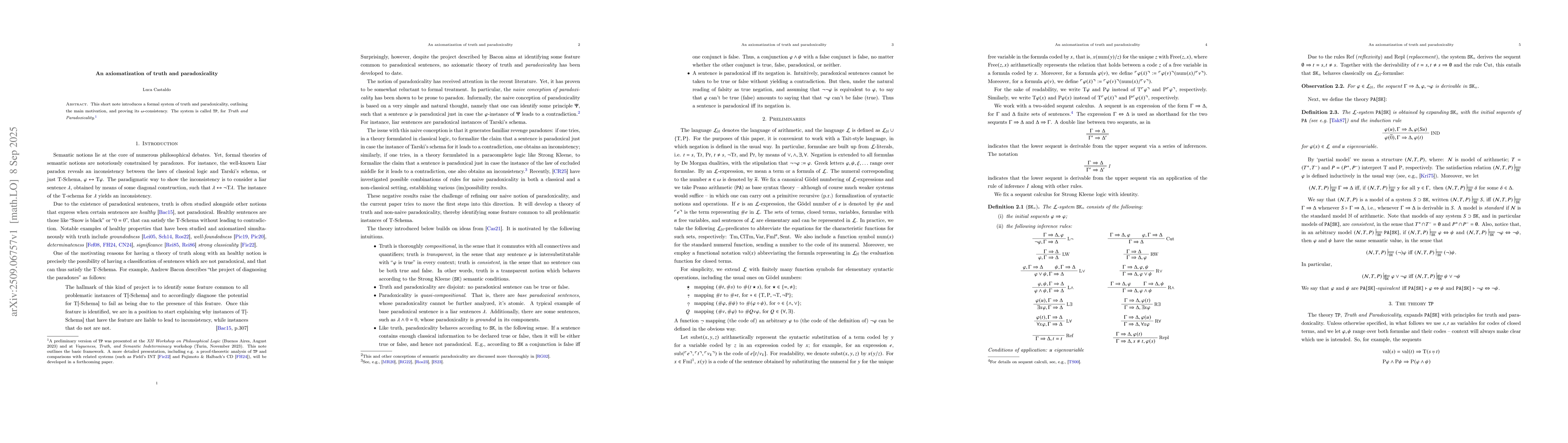 Thumbnail for An axiomatization of truth and paradoxicality