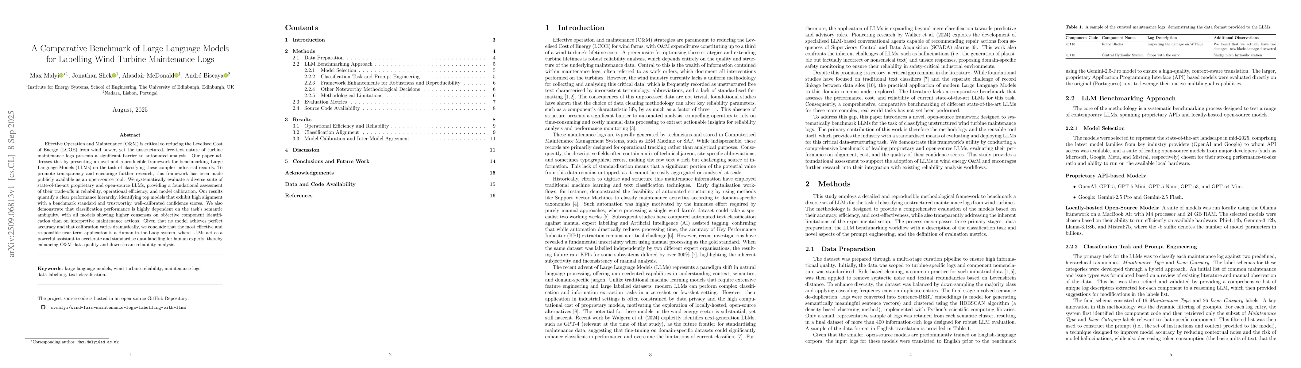Thumbnail for A Comparative Benchmark of Large Language Models for Labelling Wind
  Turbine Maintenance Logs