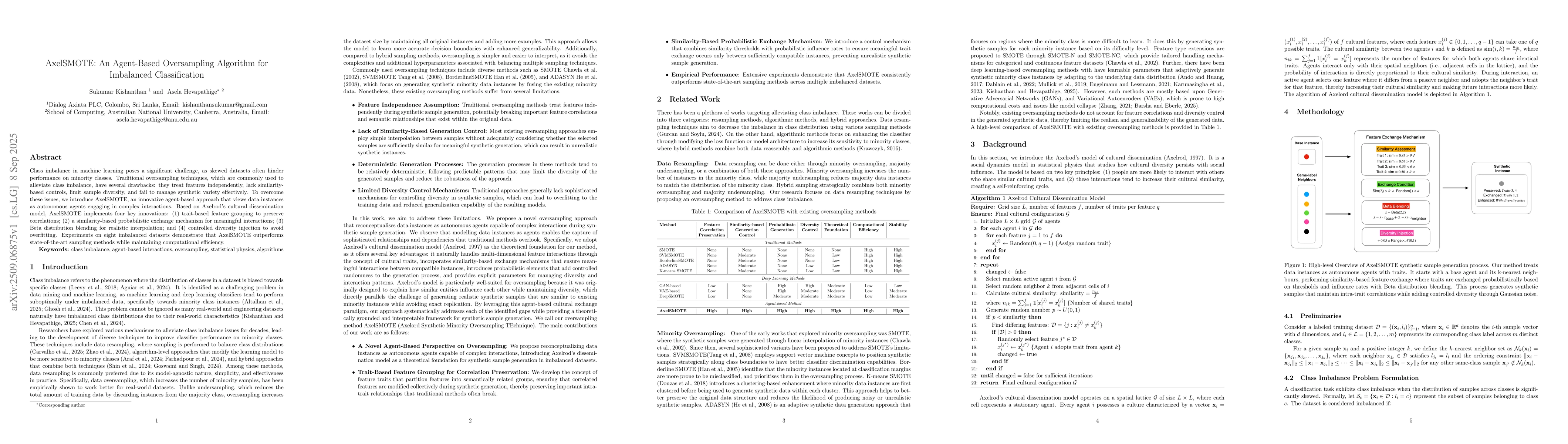 Thumbnail for AxelSMOTE: An Agent-Based Oversampling Algorithm for Imbalanced
  Classification