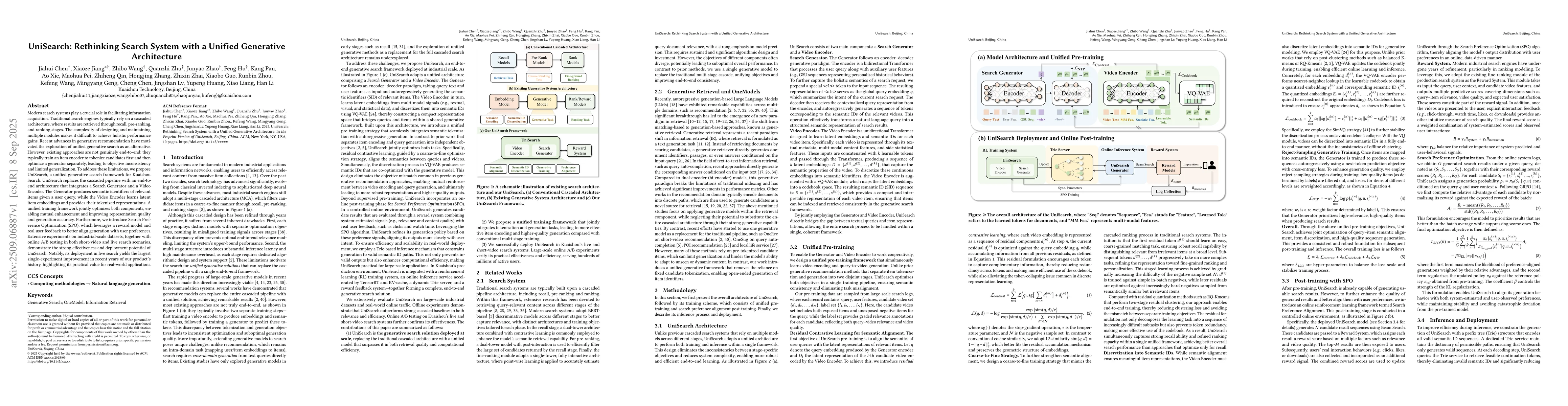 Thumbnail for UniSearch: Rethinking Search System with a Unified Generative
  Architecture
