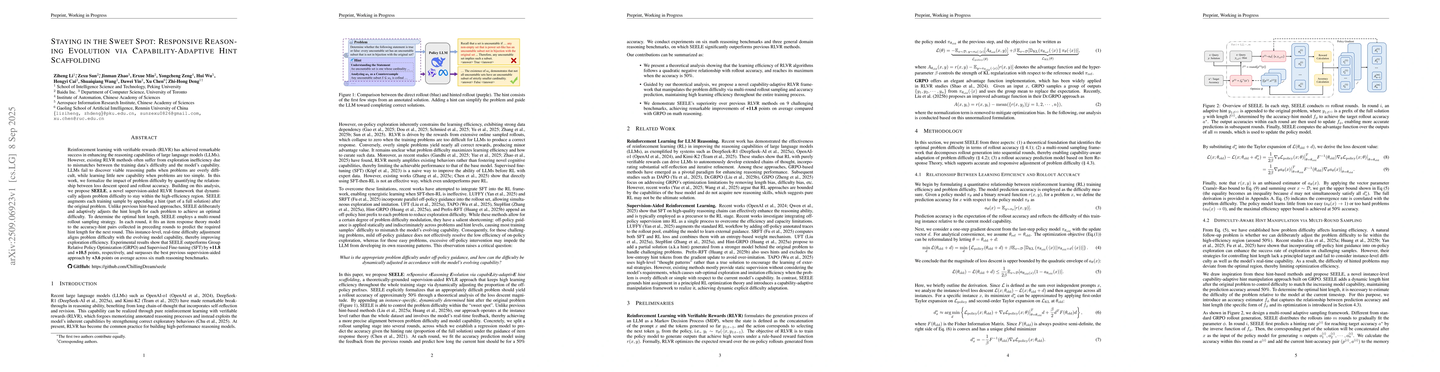 Thumbnail for Staying in the Sweet Spot: Responsive Reasoning Evolution via
  Capability-Adaptive Hint Scaffolding