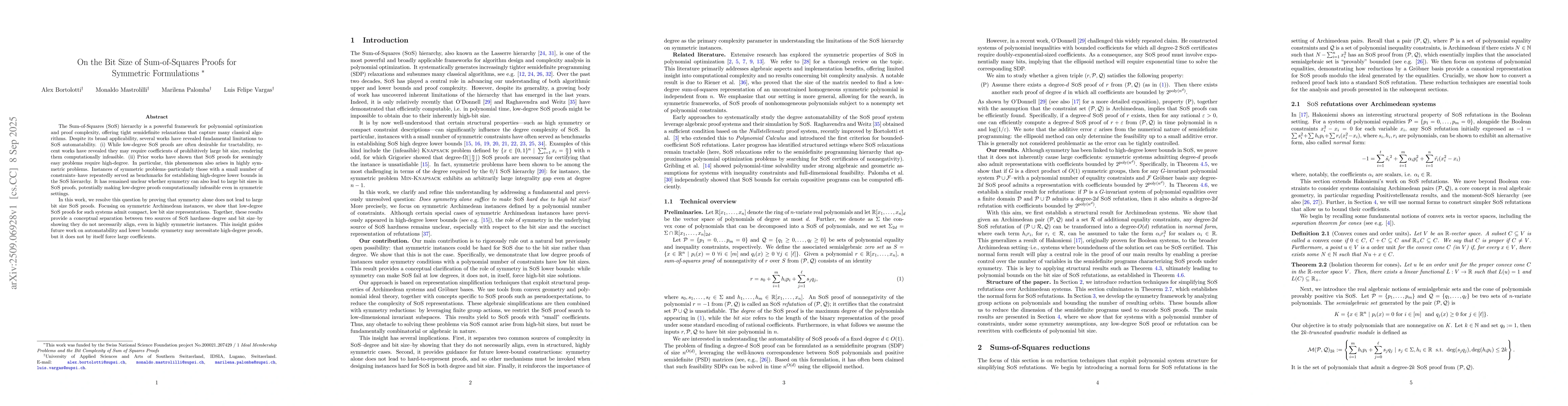 Thumbnail for On the Bit Size of Sum-of-Squares Proofs for Symmetric Formulations