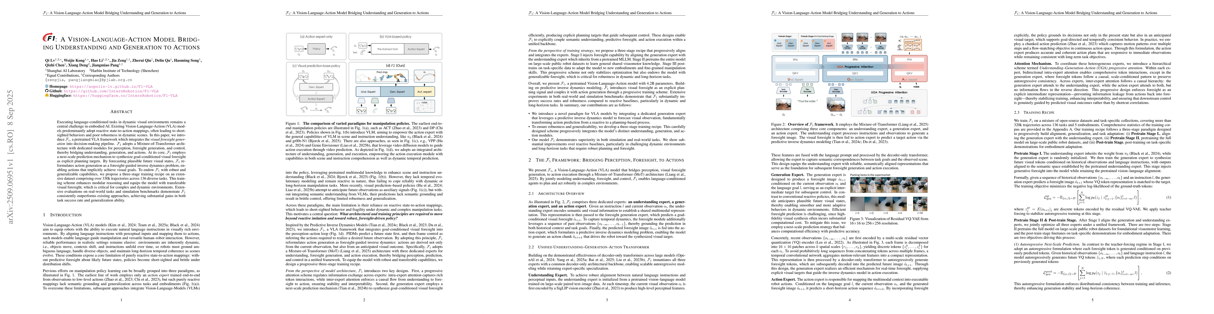 Thumbnail for F1: A Vision-Language-Action Model Bridging Understanding and Generation
  to Actions