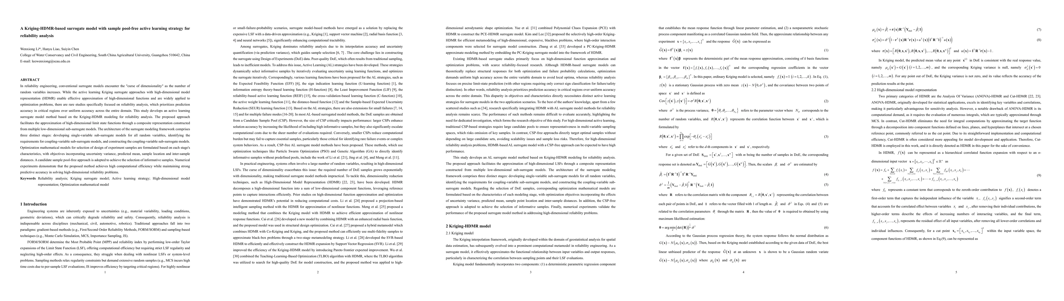 Thumbnail for A Kriging-HDMR-based surrogate model with sample pool-free active
  learning strategy for reliability analysis