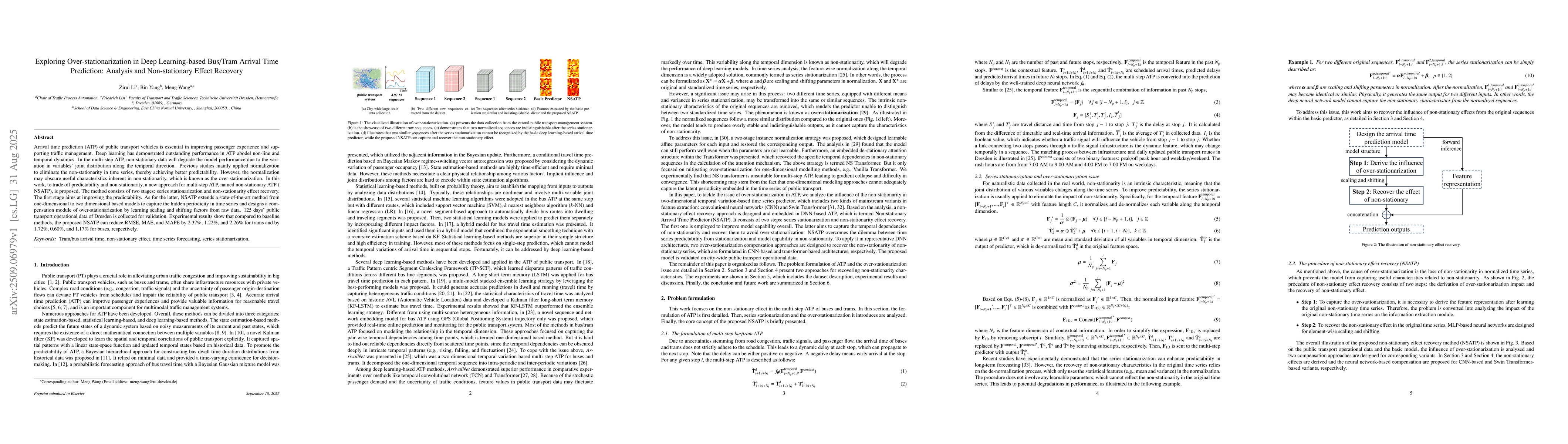 Thumbnail for Exploring Over-stationarization in Deep Learning-based Bus/Tram Arrival
  Time Prediction: Analysis and Non-stationary Effect Recovery