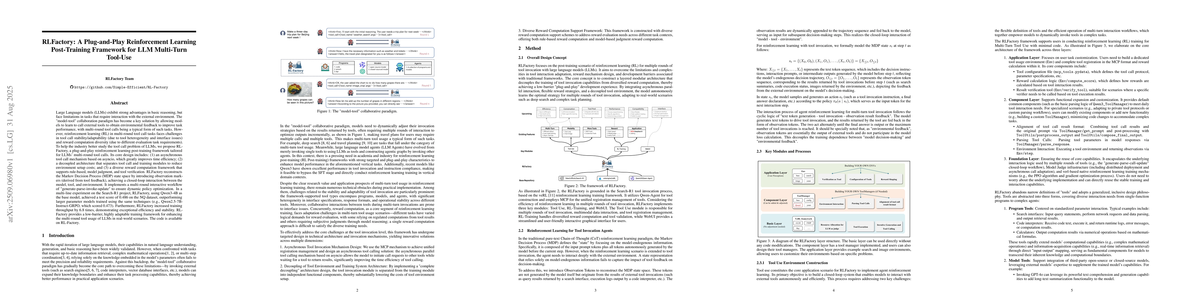 Thumbnail for RLFactory: A Plug-and-Play Reinforcement Learning Post-Training
  Framework for LLM Multi-Turn Tool-Use