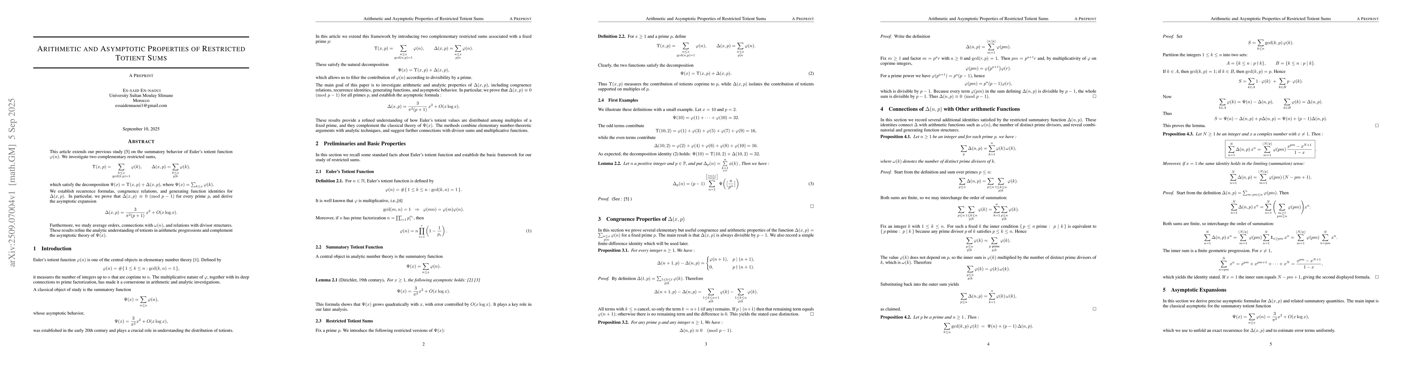 Thumbnail for Arithmetic and Asymptotic Properties of Restricted Totient Sums