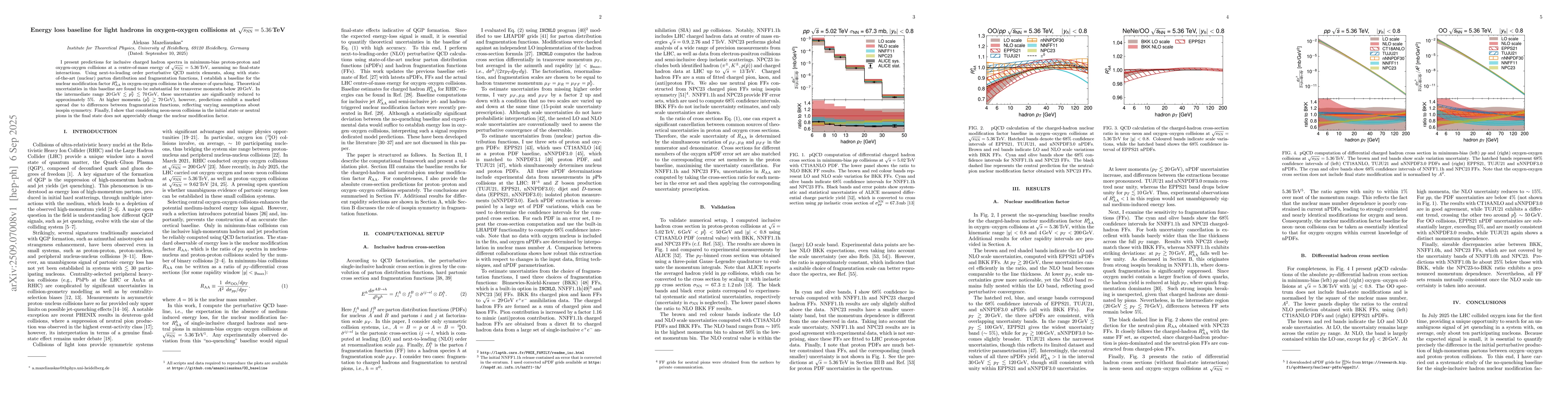 Thumbnail for Energy loss baseline for light hadrons in oxygen-oxygen collisions at
  $\sqrt{s_\mathrm{NN}}=5.36\,\text{TeV}$