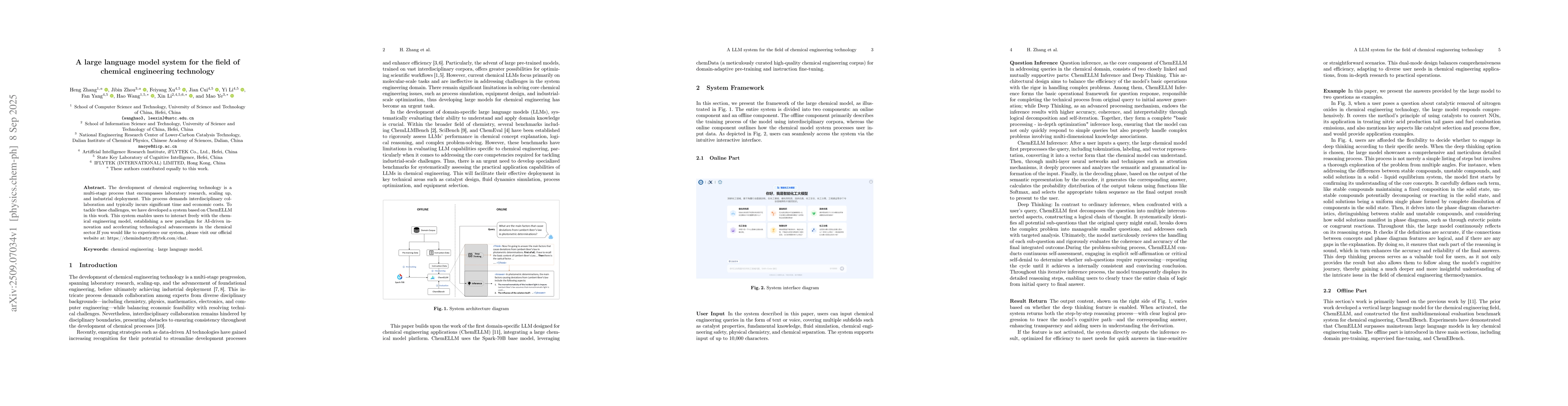 Thumbnail for A large language model system for the field of chemical engineering
  technology