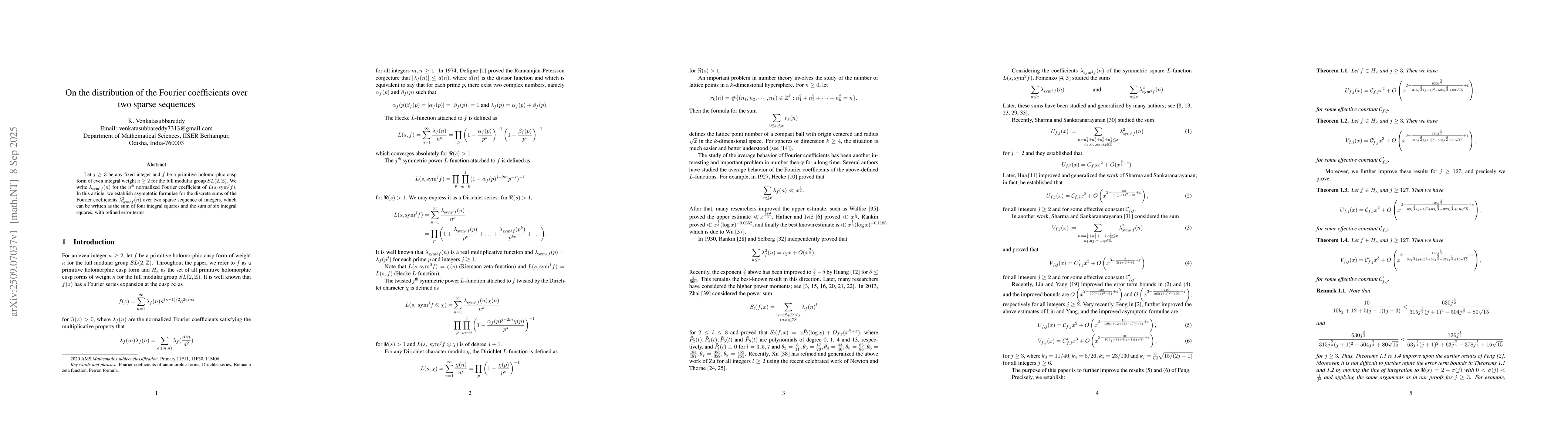 Thumbnail for On the distribution of the Fourier coefficients over two sparse
  sequences