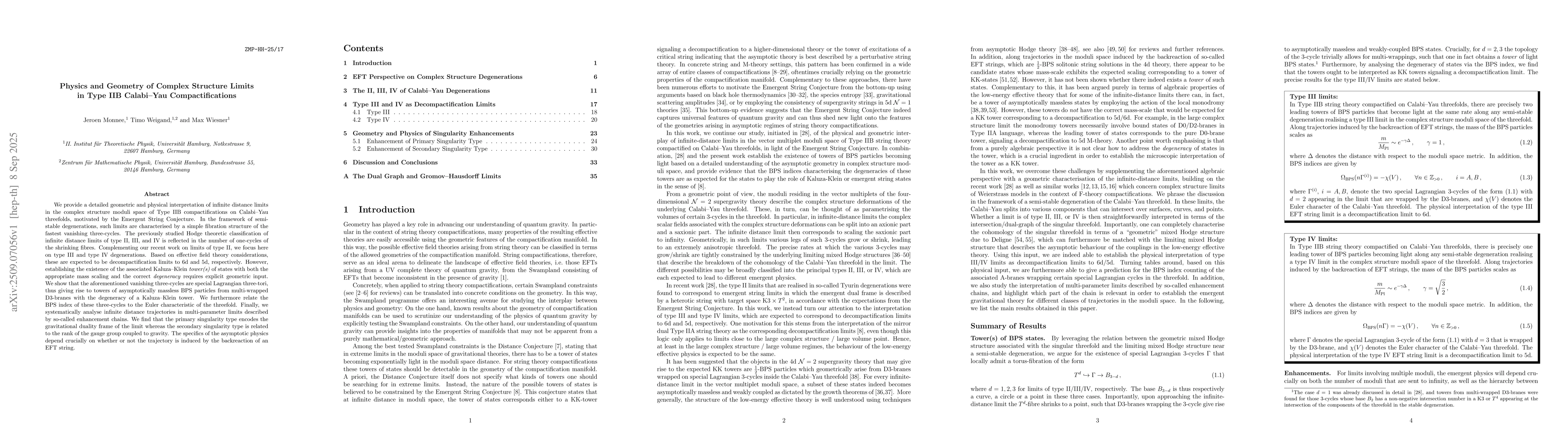 Thumbnail for Physics and Geometry of Complex Structure Limits in Type IIB Calabi-Yau
  Compactifications