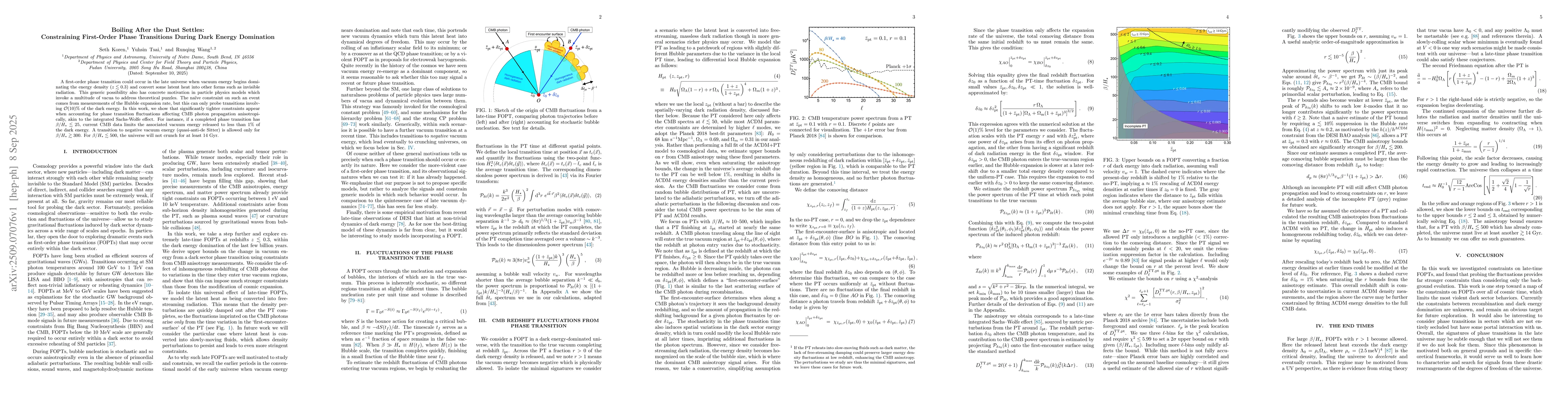 Thumbnail for Boiling After the Dust Settles: Constraining First-Order Phase
  Transitions During Dark Energy Domination