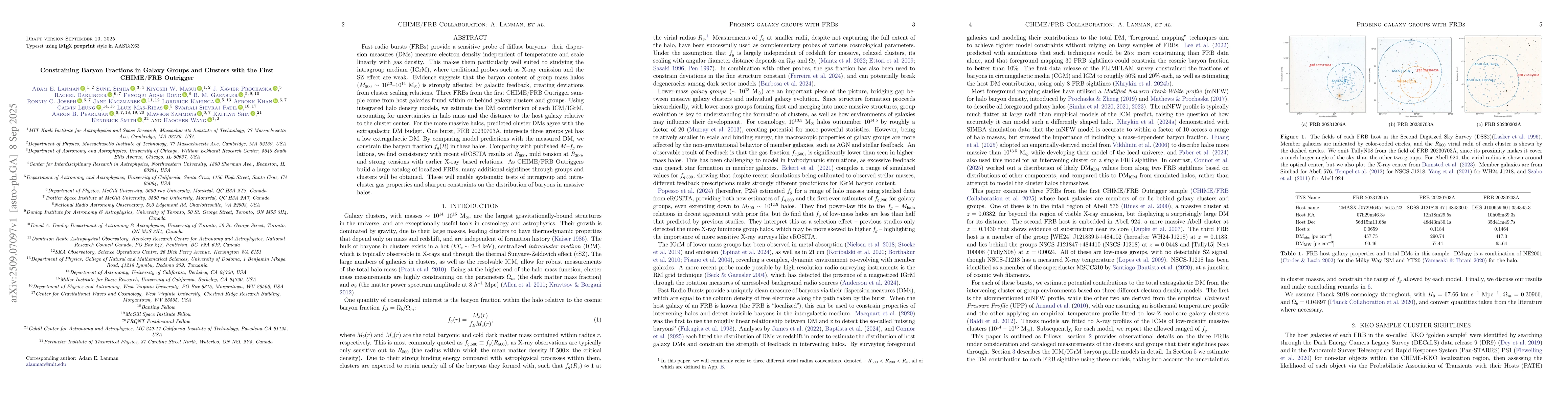 Thumbnail for Constraining Baryon Fractions in Galaxy Groups and Clusters with the
  First CHIME/FRB Outrigger