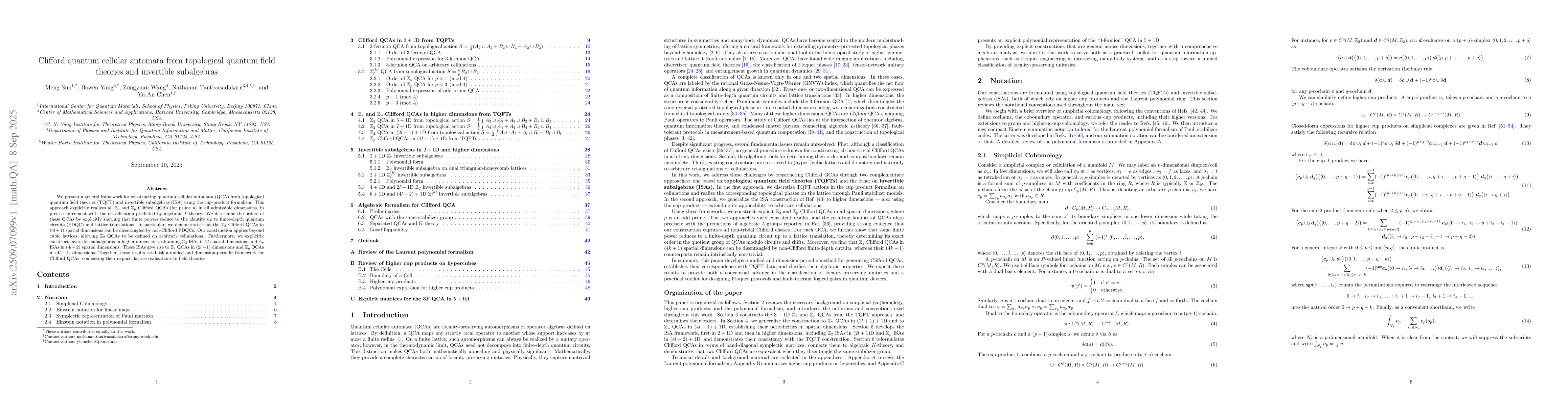 Thumbnail for Clifford quantum cellular automata from topological quantum field
  theories and invertible subalgebras