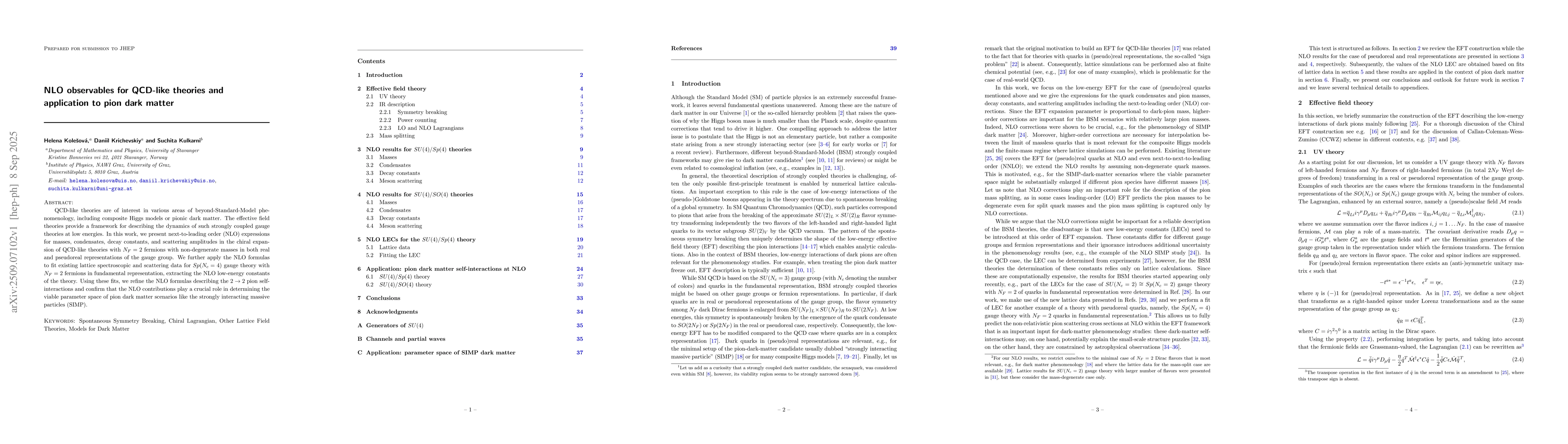 Thumbnail for NLO observables for QCD-like theories and application to pion dark
  matter