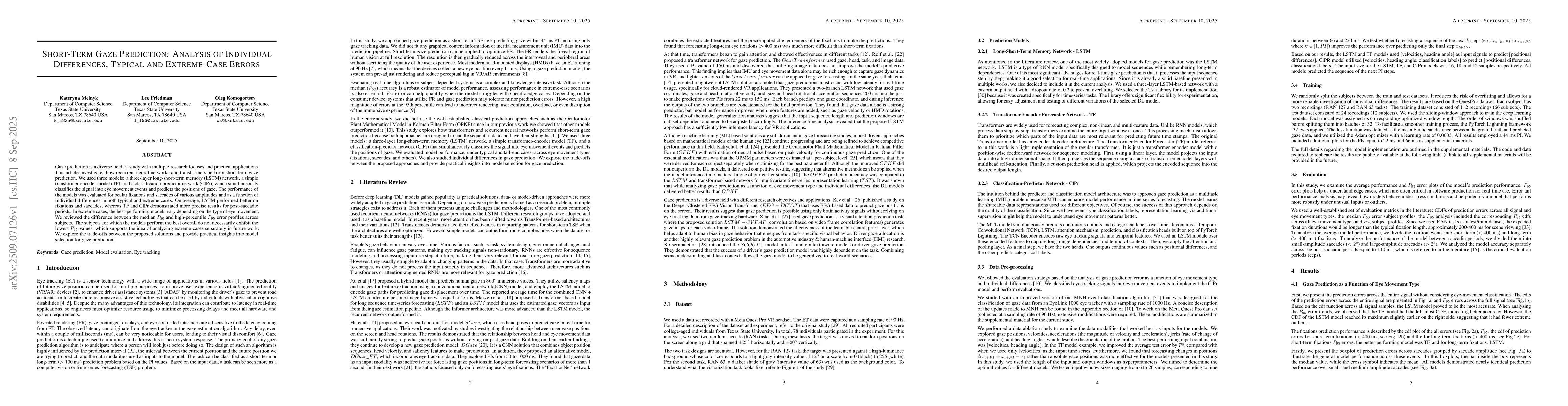 Thumbnail for Short-Term Gaze Prediction: Analysis of Individual Differences, Typical
  and Extreme-Case Errors