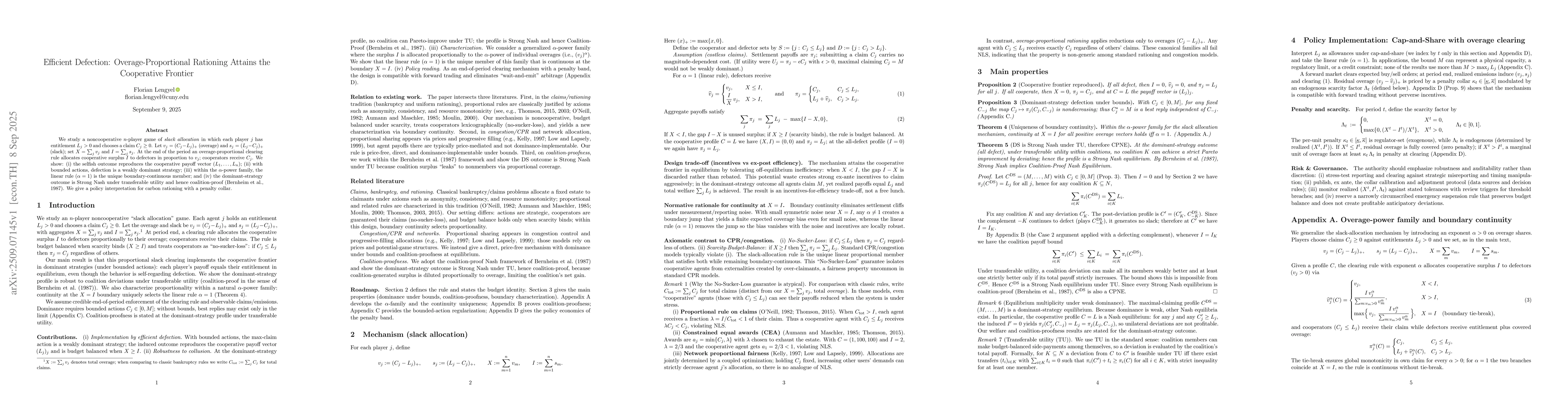 Thumbnail for Efficient Defection: Overage-Proportional Rationing Attains the
  Cooperative Frontier