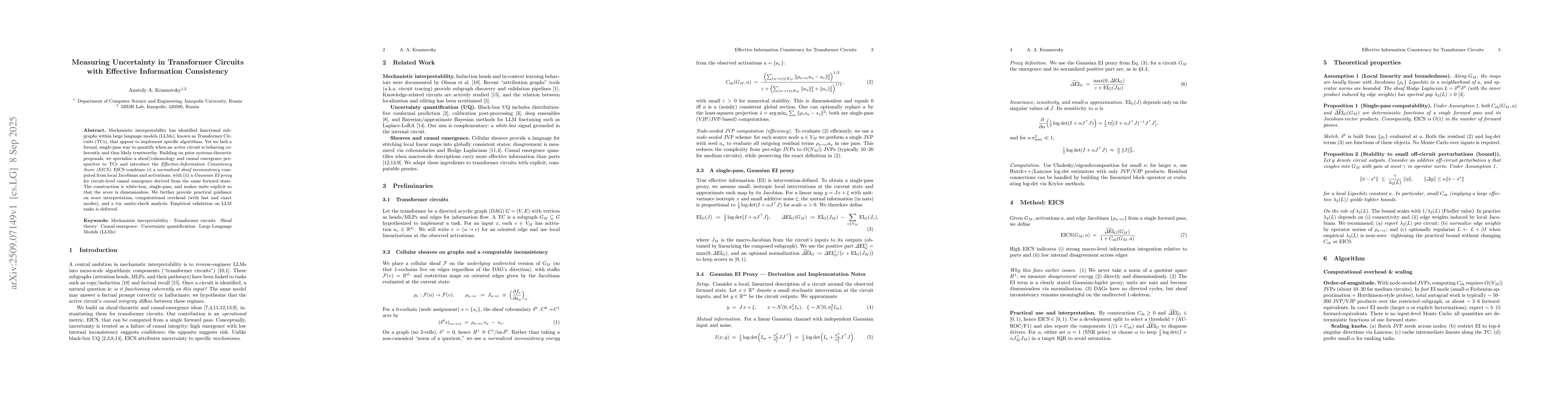 Thumbnail for Measuring Uncertainty in Transformer Circuits with Effective Information
  Consistency