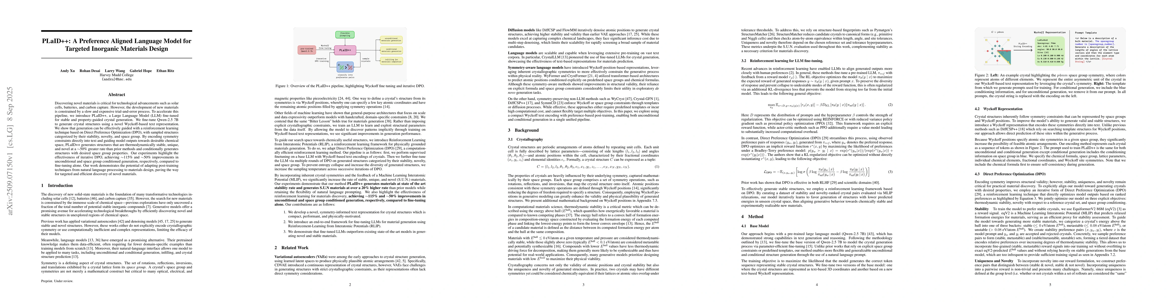 Thumbnail for PLaID++: A Preference Aligned Language Model for Targeted Inorganic
  Materials Design