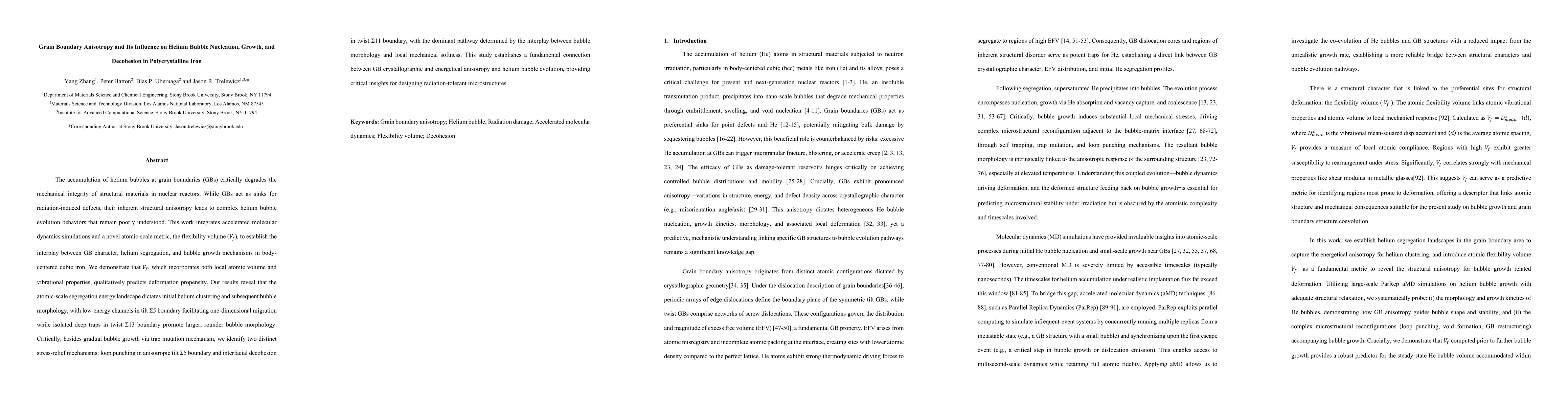 Thumbnail for Grain Boundary Anisotropy and Its Influence on Helium Bubble Nucleation,
  Growth, and Decohesion in Polycrystalline Iron