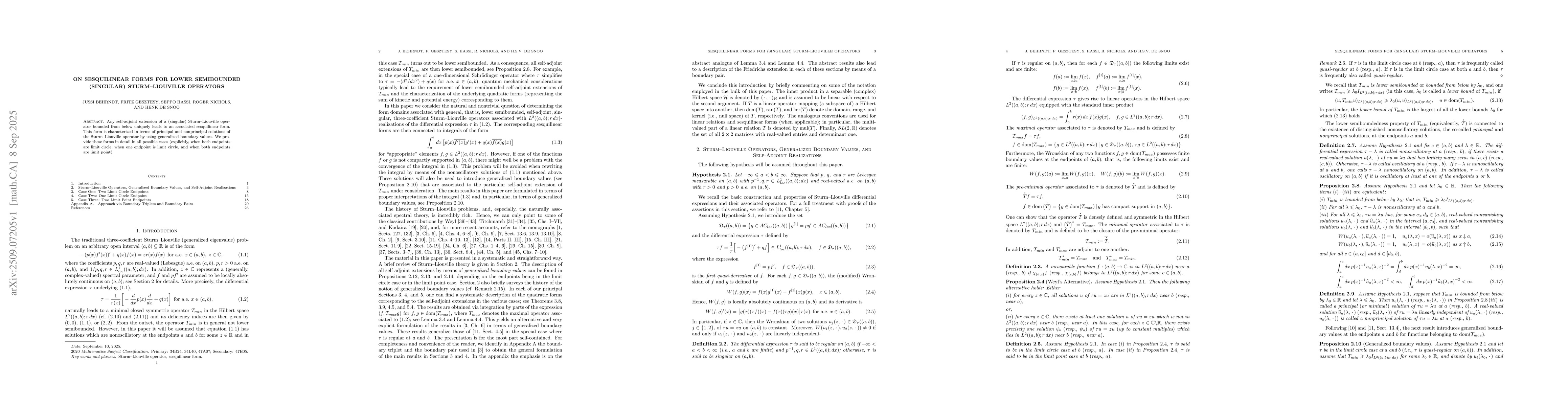 Thumbnail for On Sesquilinear Forms for Lower Semibounded (Singular) Sturm-Liouville
  Operators