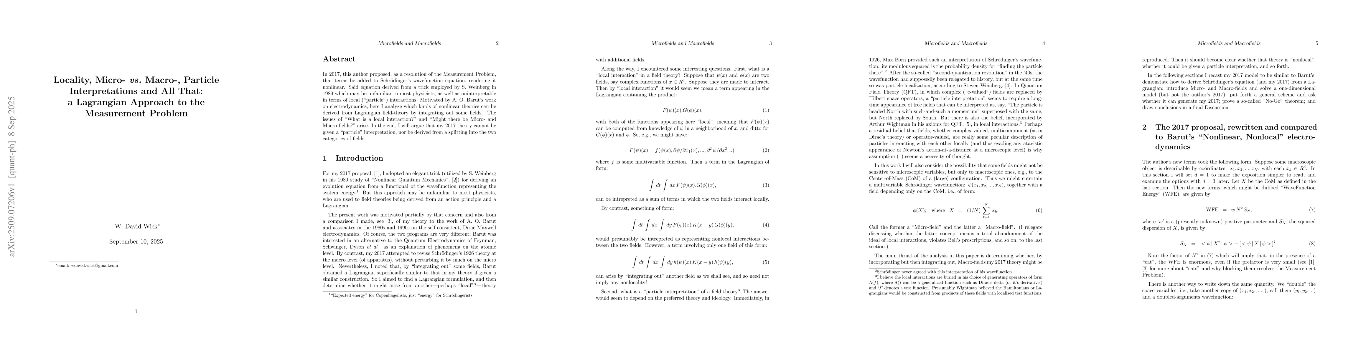 Thumbnail for Locality, Micro- vs. Macro-, Particle Interpretations and All That: A
  Lagrangian Approach to the Measurement Problem