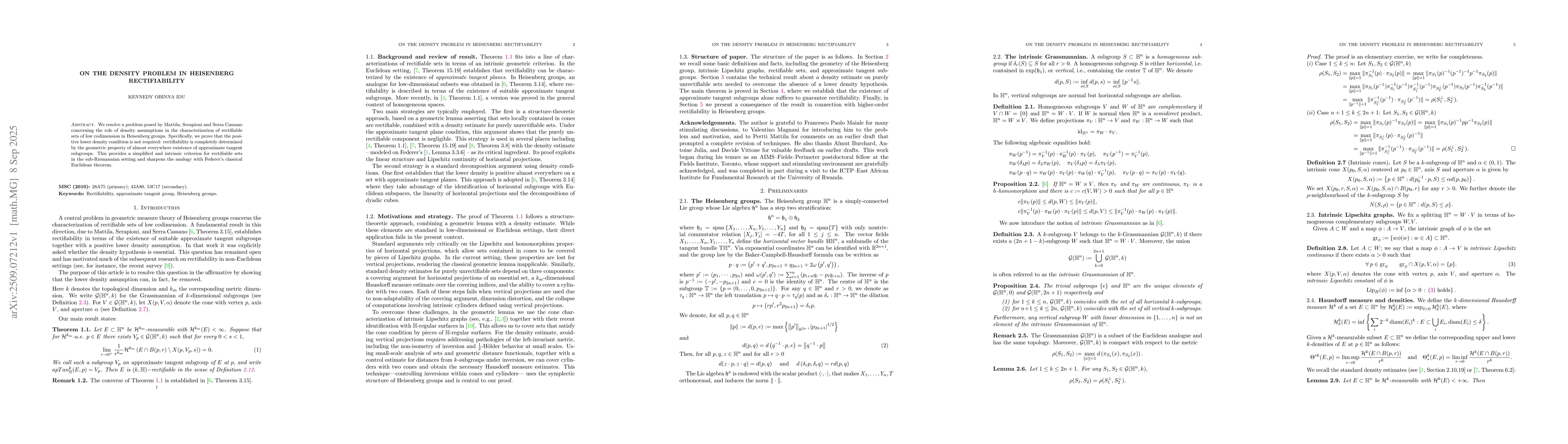 Thumbnail for On the Density Problem in Heisenberg Rectifiability