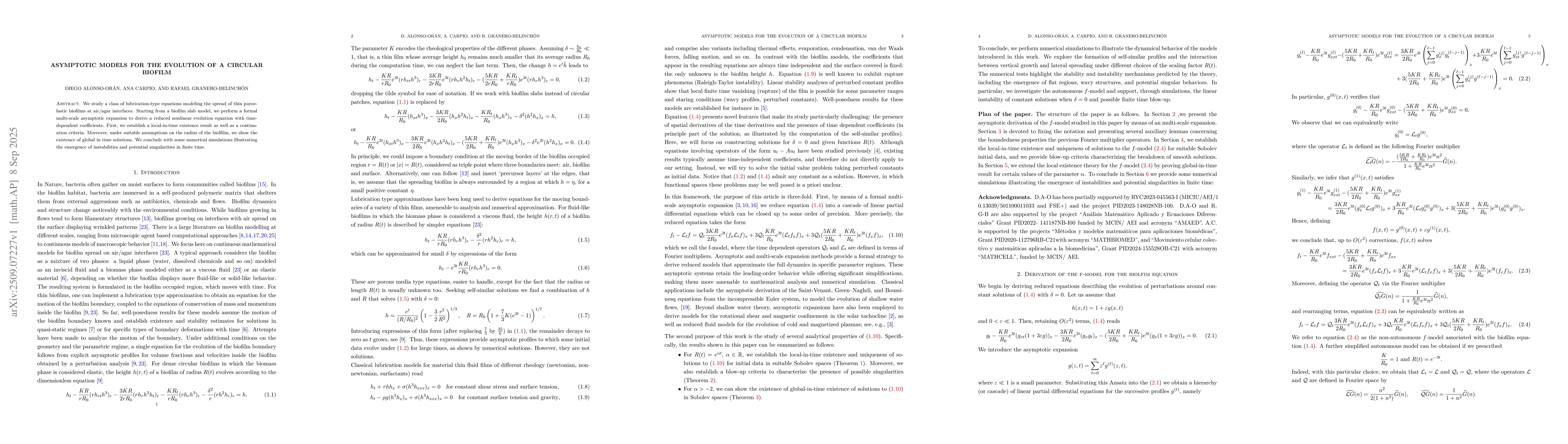 Thumbnail for Asymptotic models for the evolution of a circular biofilm
