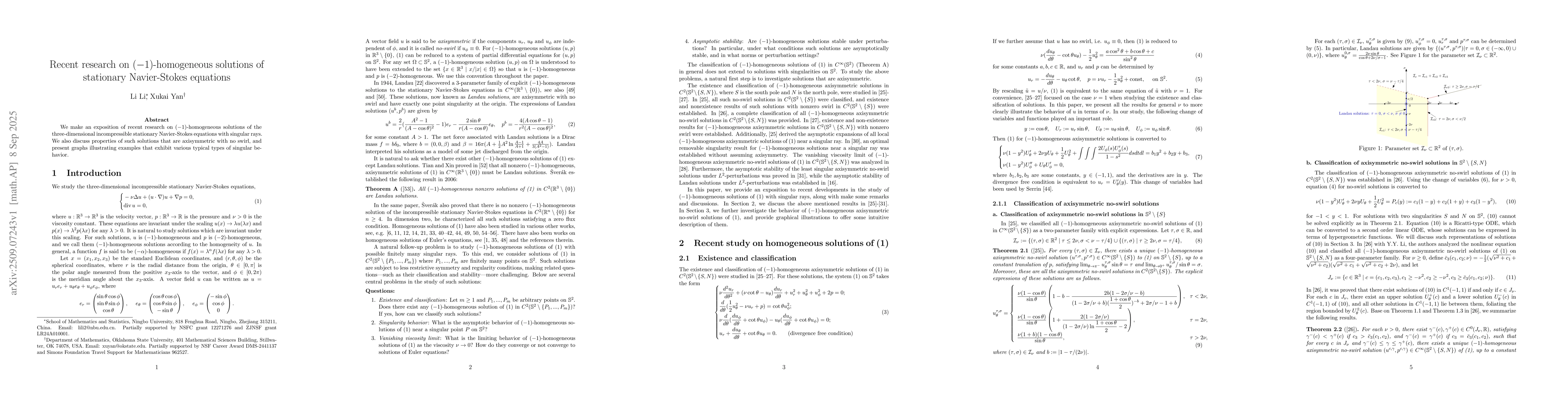 Thumbnail for Recent research on $(-1)$-homogeneous solutions of stationary
  Navier-Stokes equations