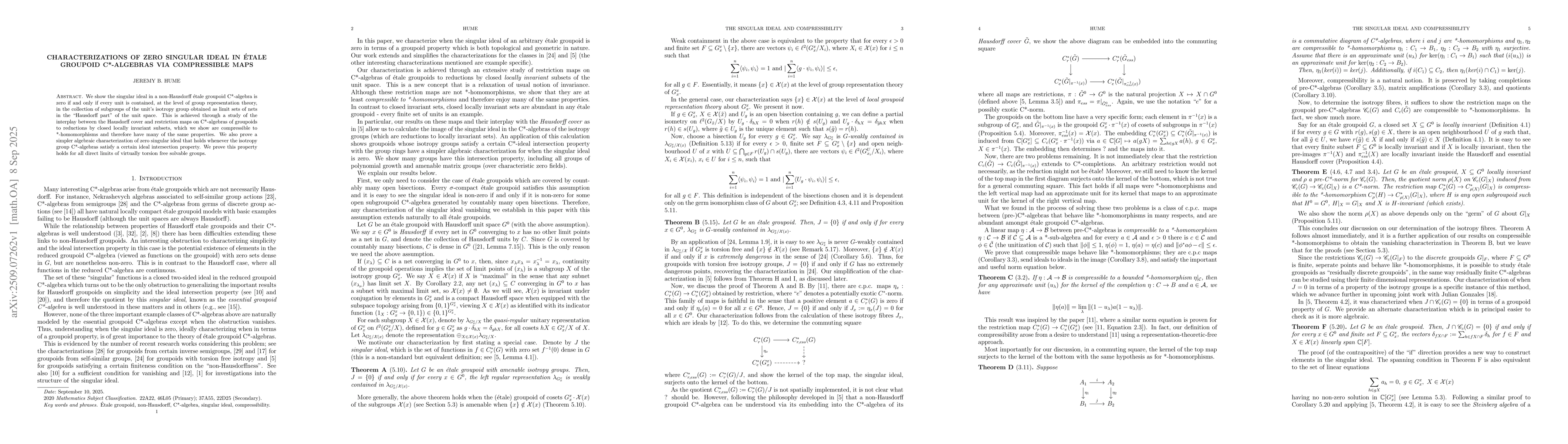 Thumbnail for Characterizations of zero singular ideal in étale groupoid C*-algebras
  via compressible maps