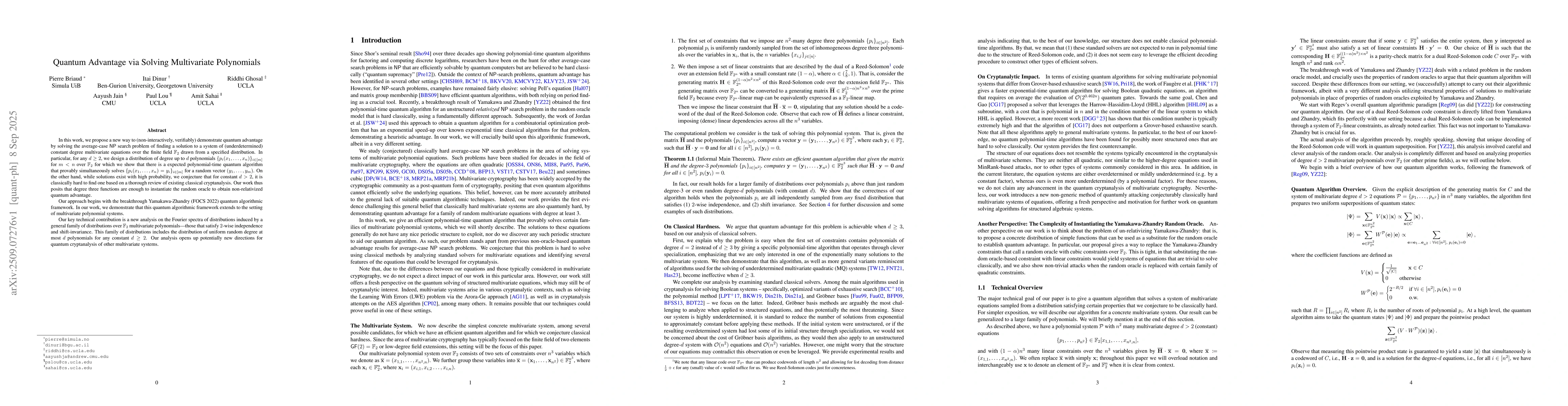Thumbnail for Quantum Advantage via Solving Multivariate Polynomials
