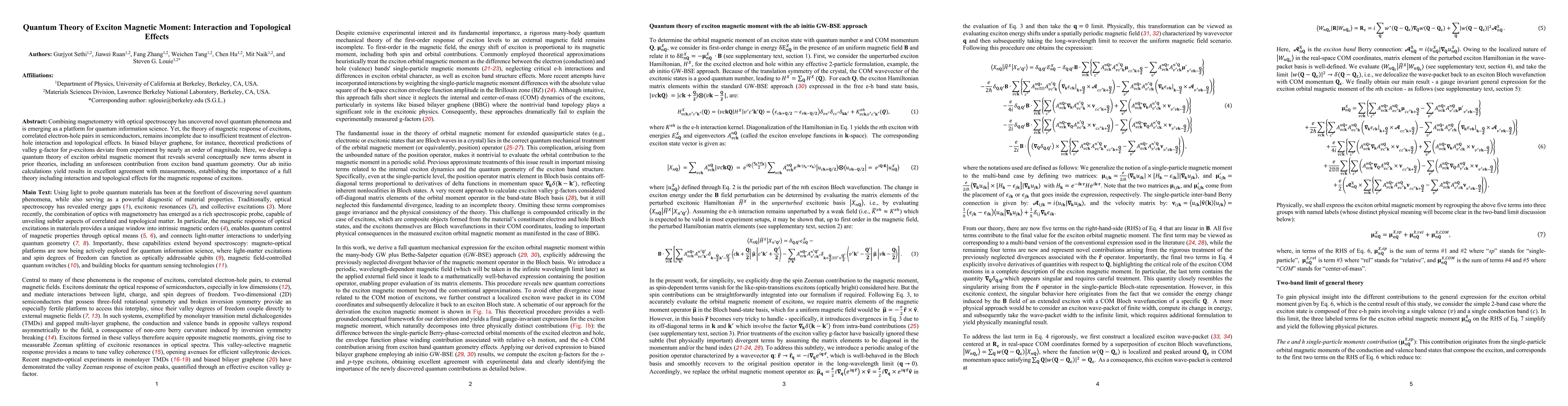 Thumbnail for Quantum Theory of Exciton Magnetic Moment: Interaction and Topological
  Effects