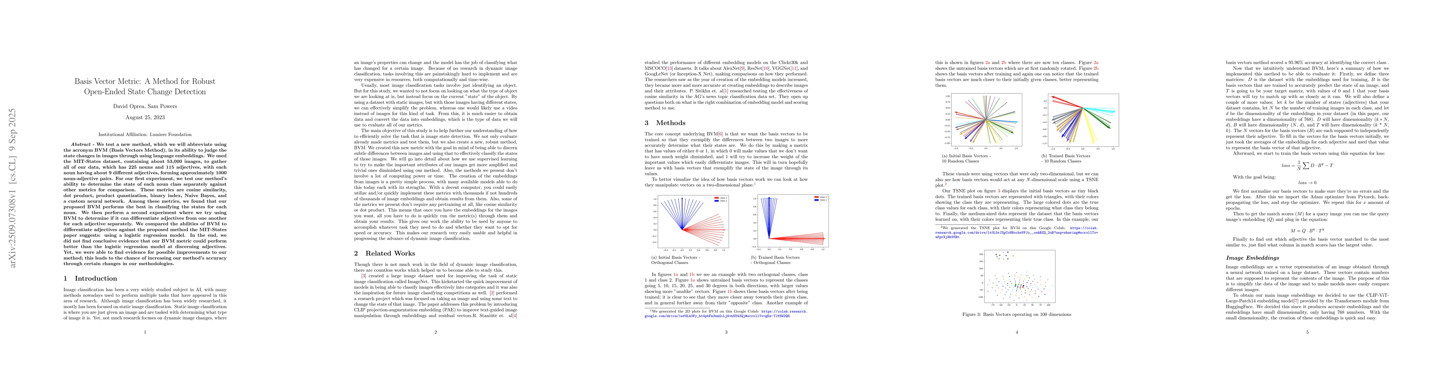 Thumbnail for Basis Vector Metric: A Method for Robust Open-Ended State Change
  Detection