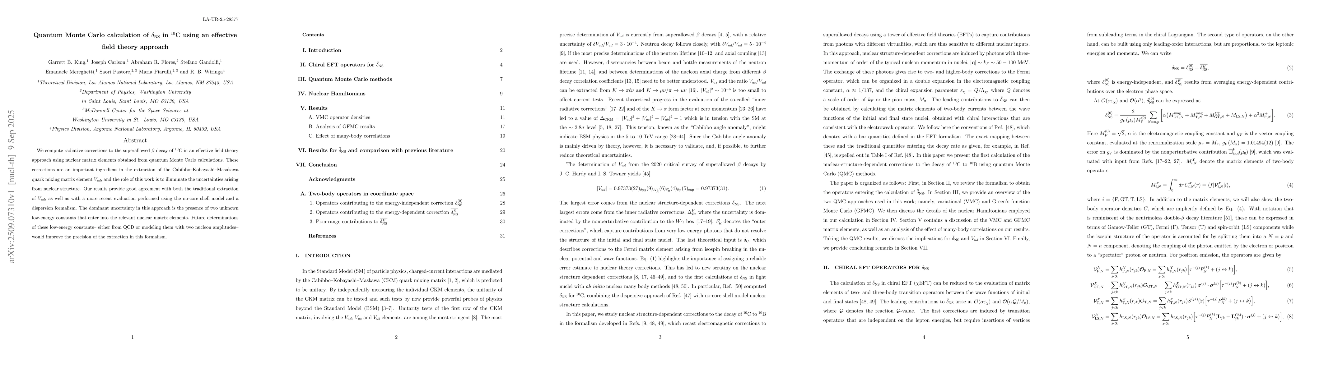 Thumbnail for Quantum Monte Carlo calculation of $δ_{\rm NS}$ in $^{10}$C using
  an effective field theory approach