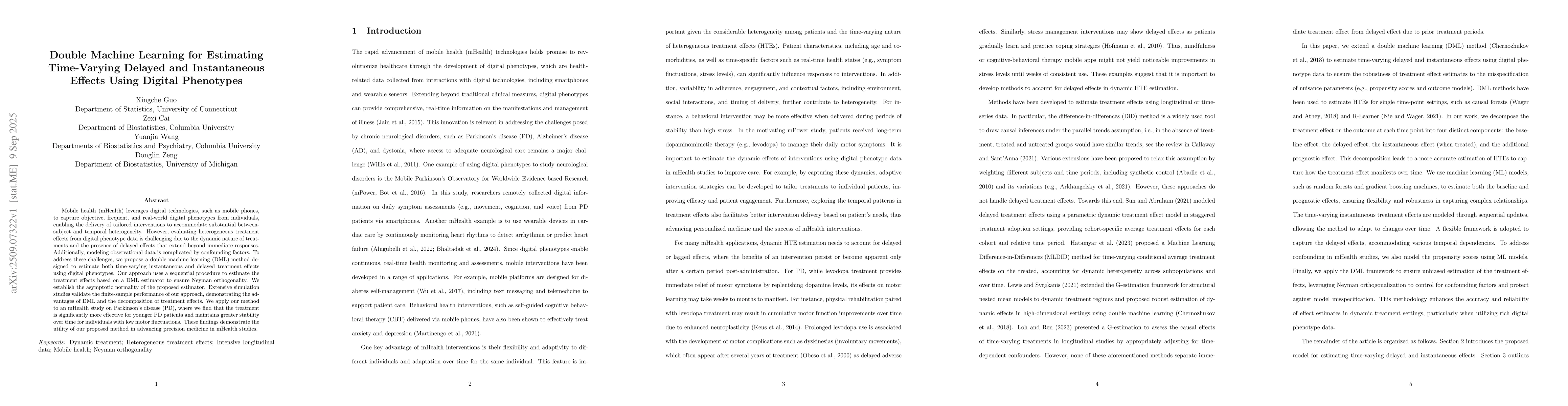 Thumbnail for Double Machine Learning for Estimating Time-Varying Delayed and
  Instantaneous Effects Using Digital Phenotypes