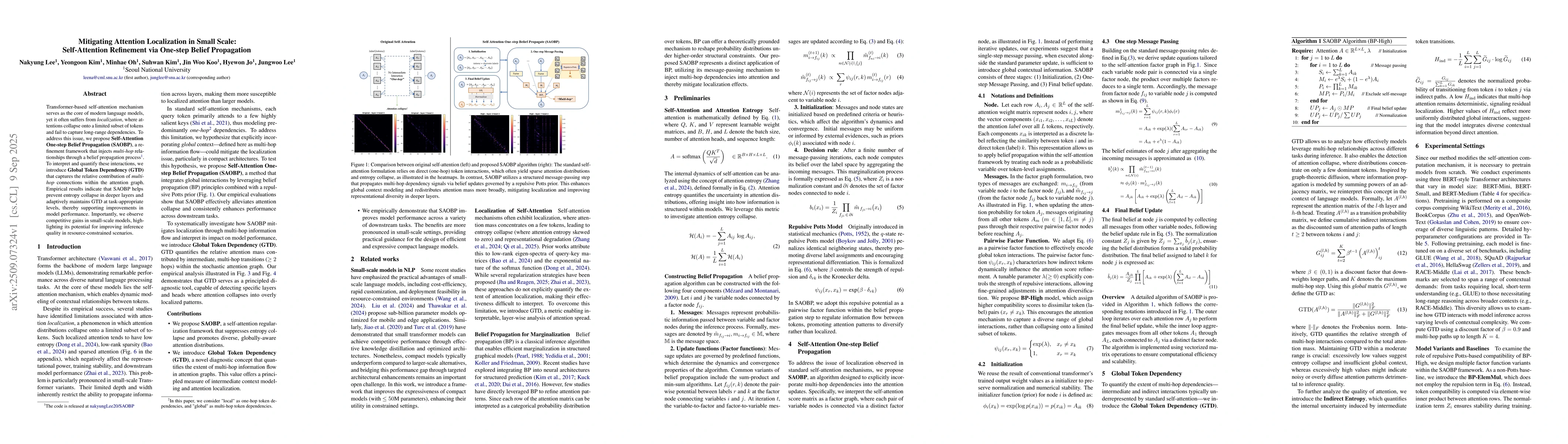 Thumbnail for Mitigating Attention Localization in Small Scale: Self-Attention
  Refinement via One-step Belief Propagation
