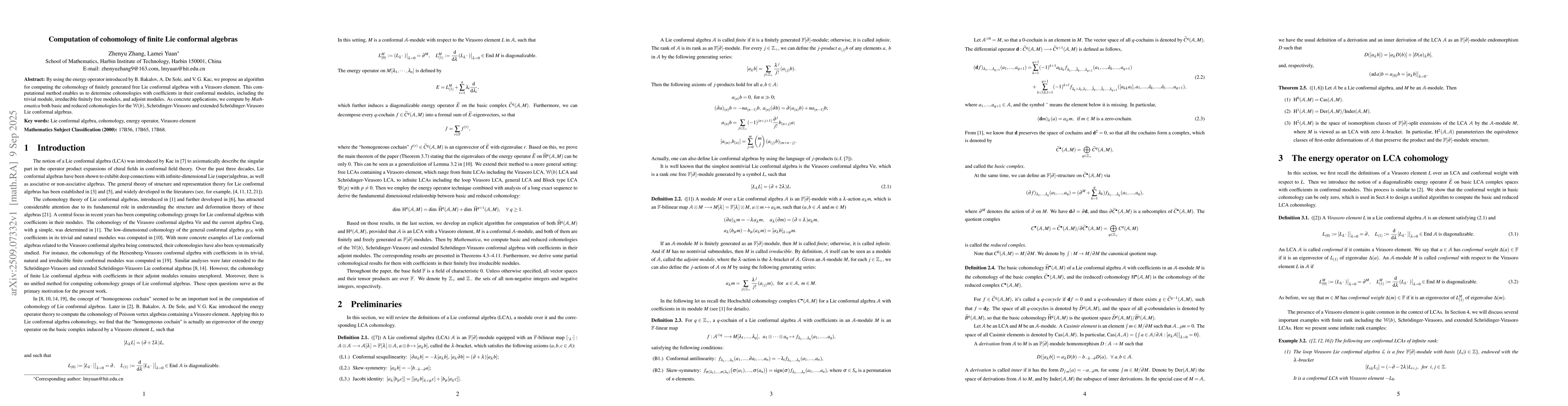 Thumbnail for Computation of cohomology of finite Lie conformal algebras