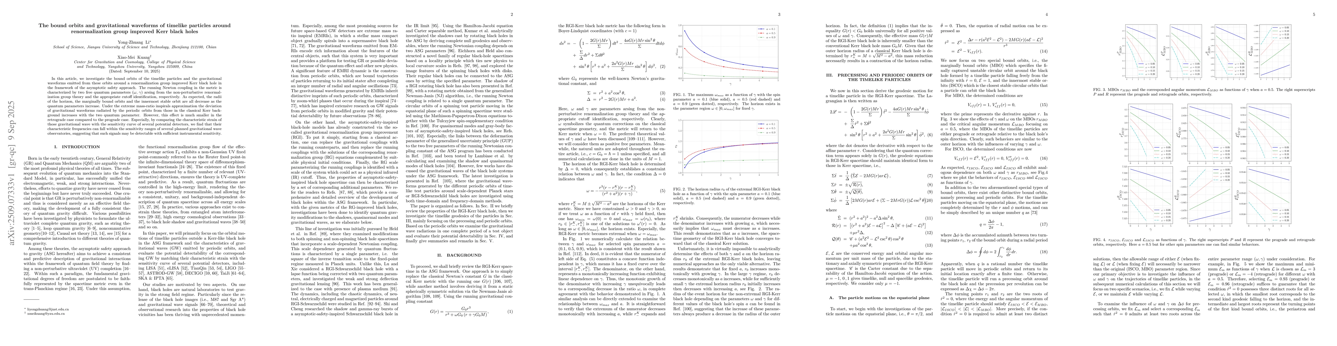 Thumbnail for The bound orbits and gravitational waveforms of timelike particles
  around renormalization group improved Kerr black holes