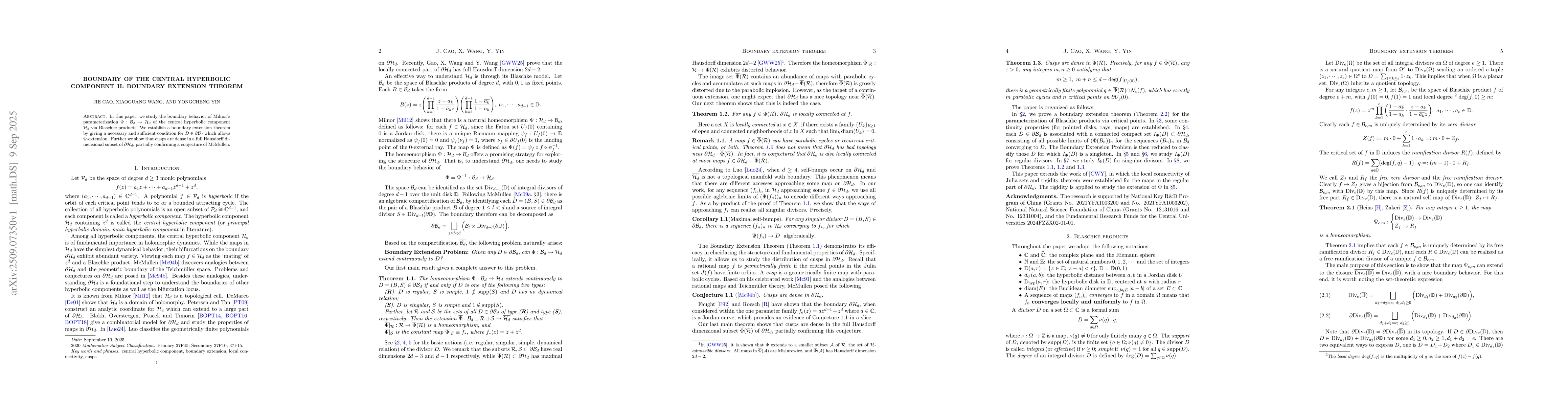 Thumbnail for Boundary of the central hyperbolic component II: boundary extension
  theorem