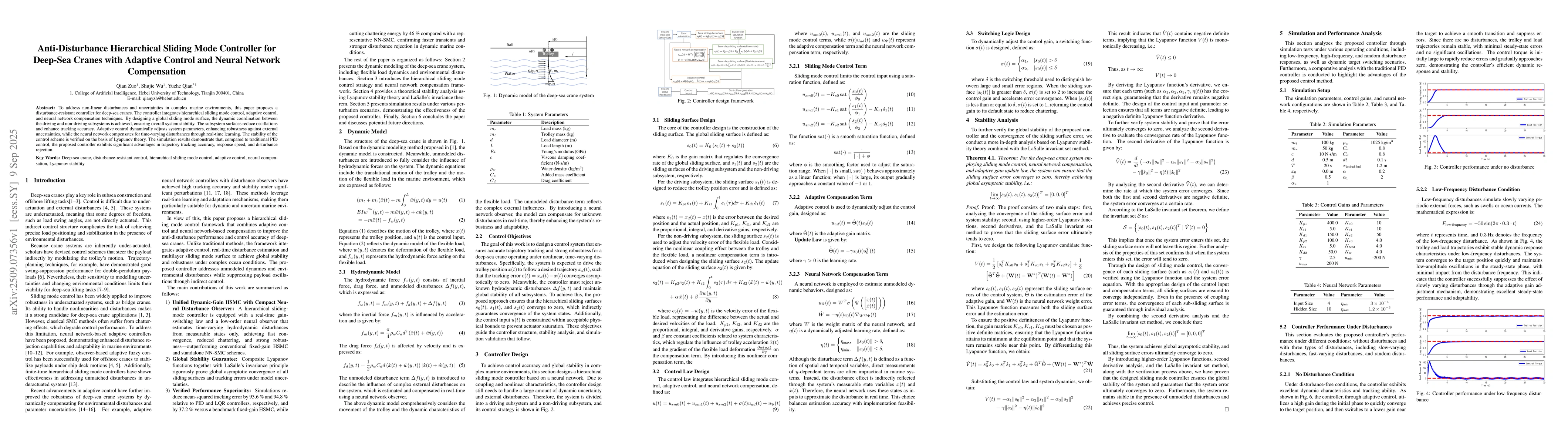 Thumbnail for Anti-Disturbance Hierarchical Sliding Mode Controller for Deep-Sea
  Cranes with Adaptive Control and Neural Network Compensation