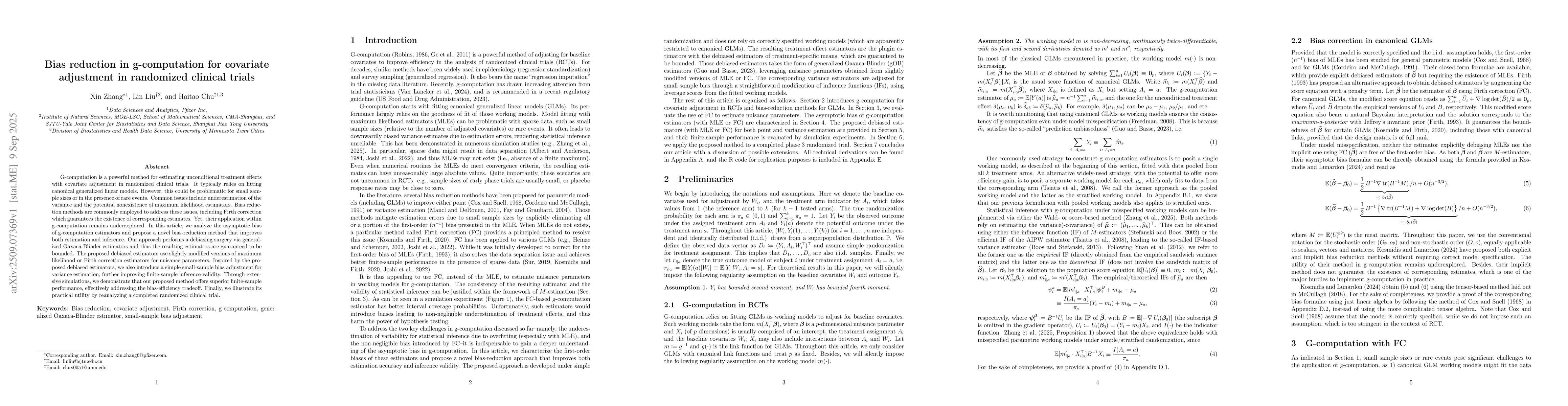 Thumbnail for Bias reduction in g-computation for covariate adjustment in randomized
  clinical trials