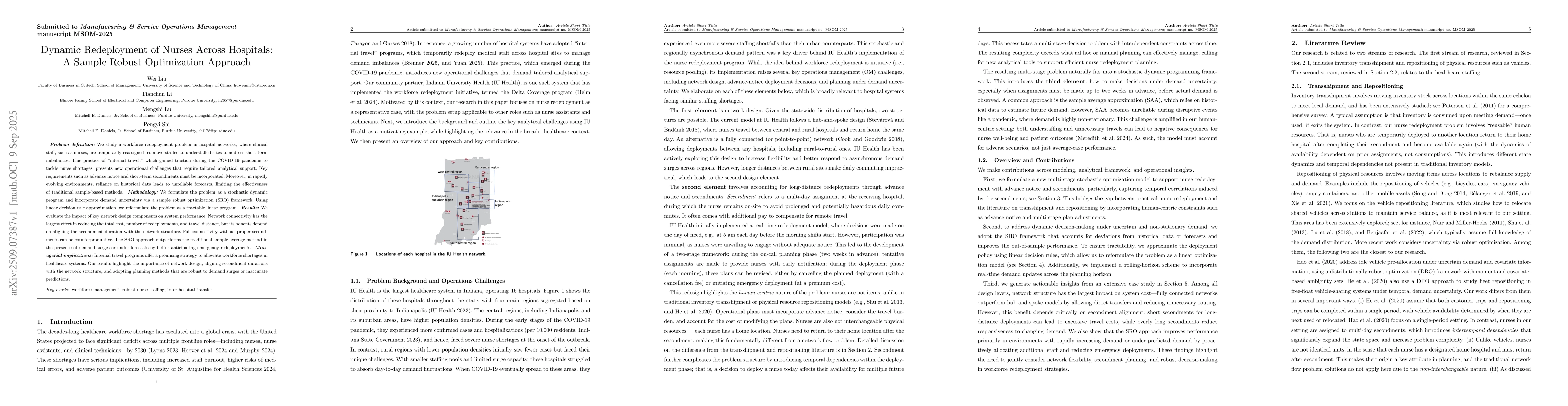Thumbnail for Dynamic Redeployment of Nurses Across Hospitals: A Sample Robust
  Optimization Approach