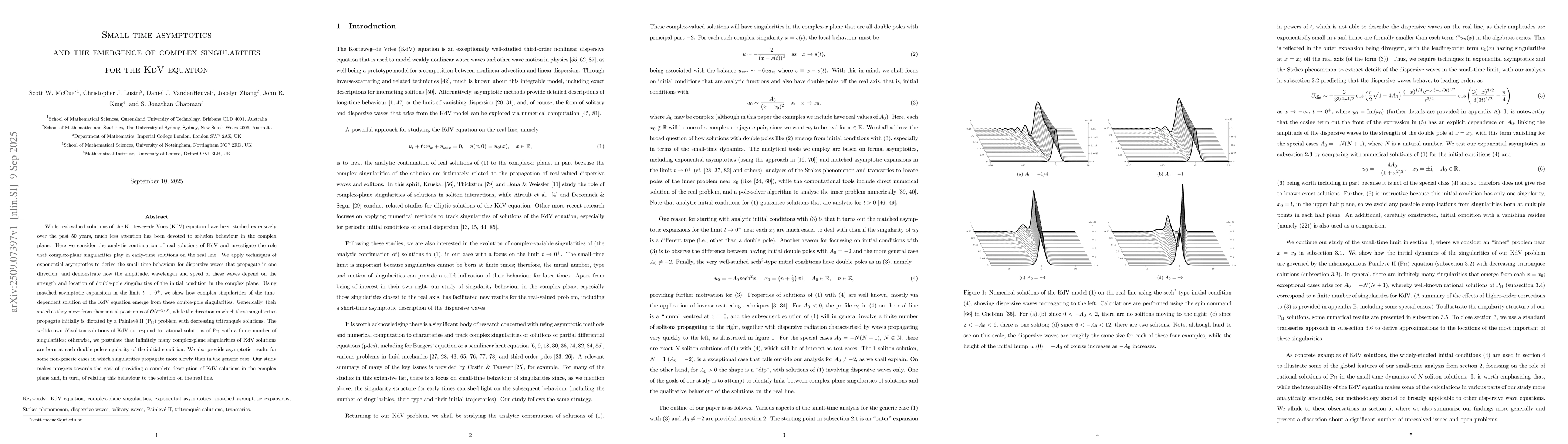 Thumbnail for Small-time asymptotics and the emergence of complex singularities for
  the KdV equation