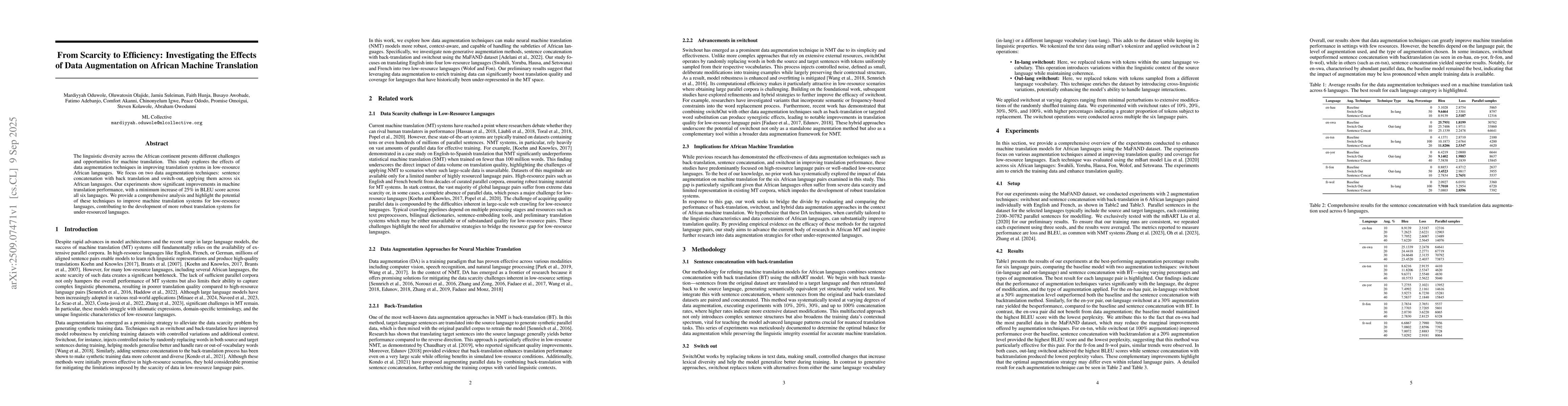 Thumbnail for From Scarcity to Efficiency: Investigating the Effects of Data
  Augmentation on African Machine Translation