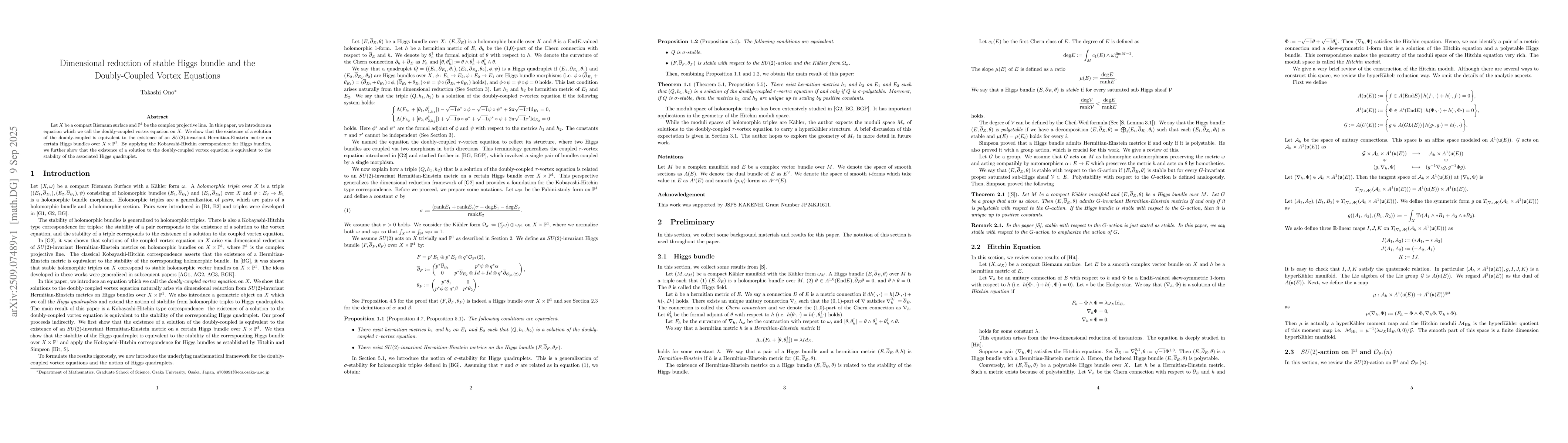 Thumbnail for Dimensional reduction of stable Higgs bundle and the Doubly-Coupled
  Vortex Equations
